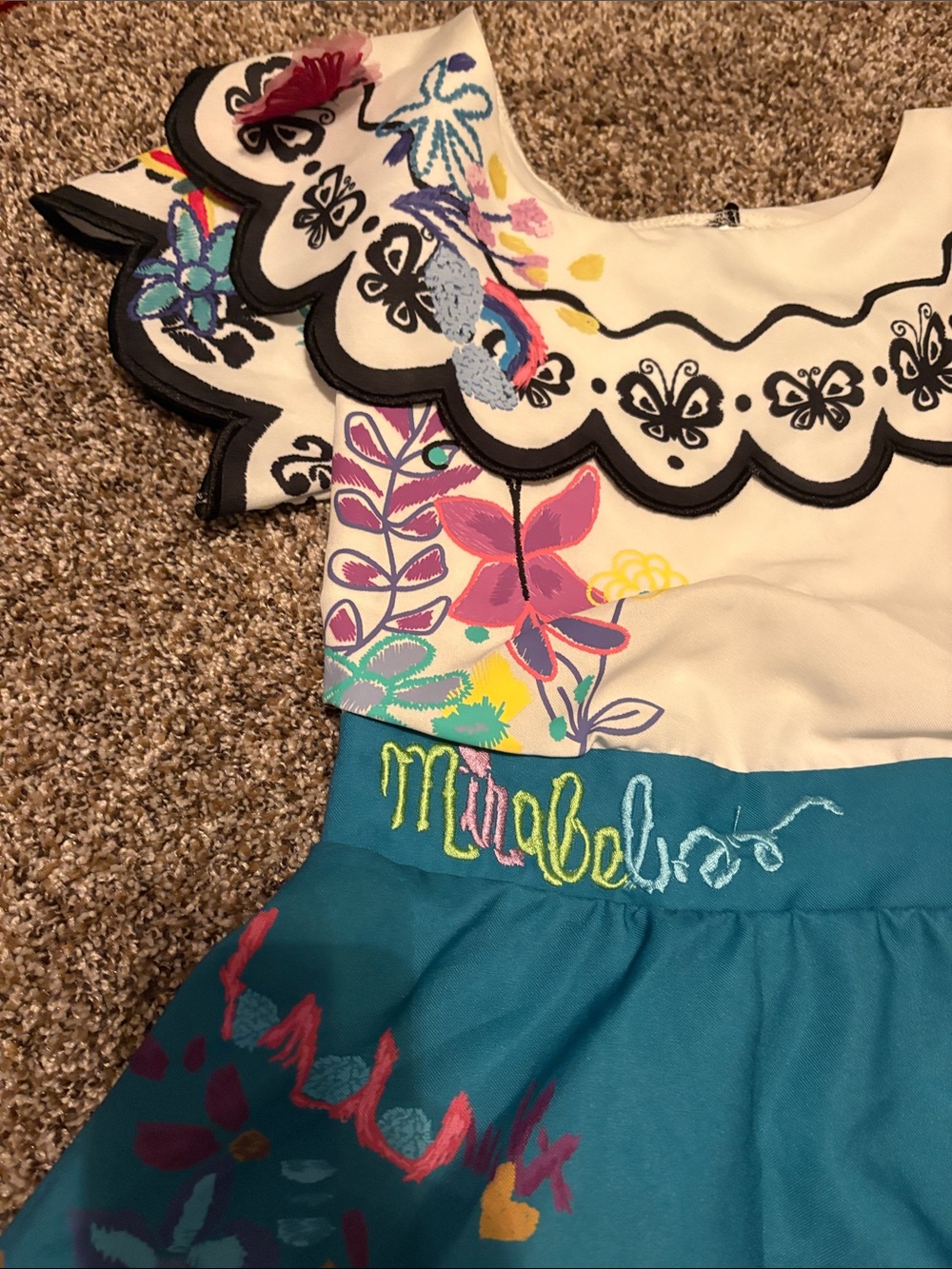 Encanto Mirabel Girls Teal Tiered Embroidered Dress with Ruffle Collar - Picture 8 of 16